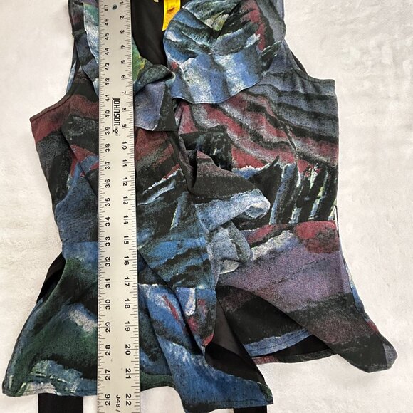 Catherine Malandrino Womens Abstract Ruffle Sleeveless Blouse Size 6 Silk Blend - Picture 7 of 7